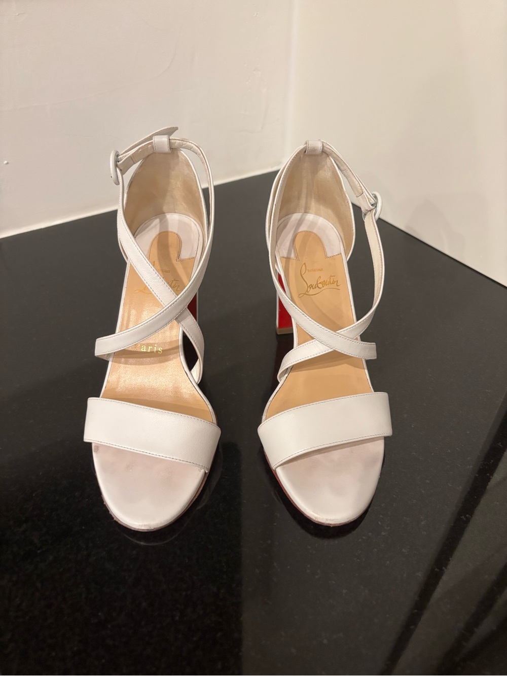 Christian Louboutin White Crisscross Ankle-Strap Sandals